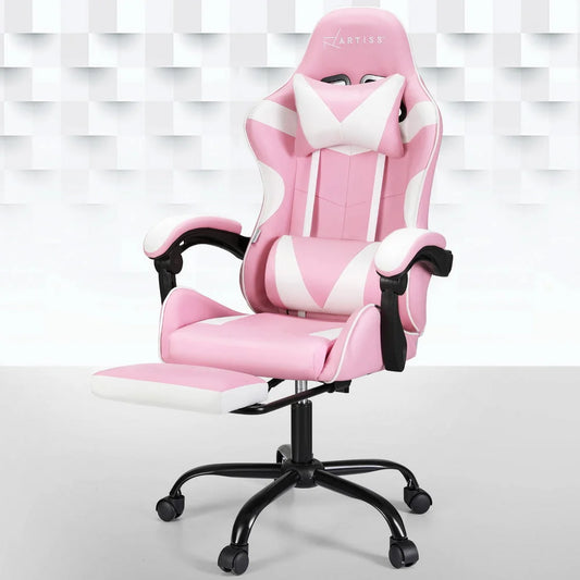 Gaming Office Chair 2 Point Massage with Footrest - Pink