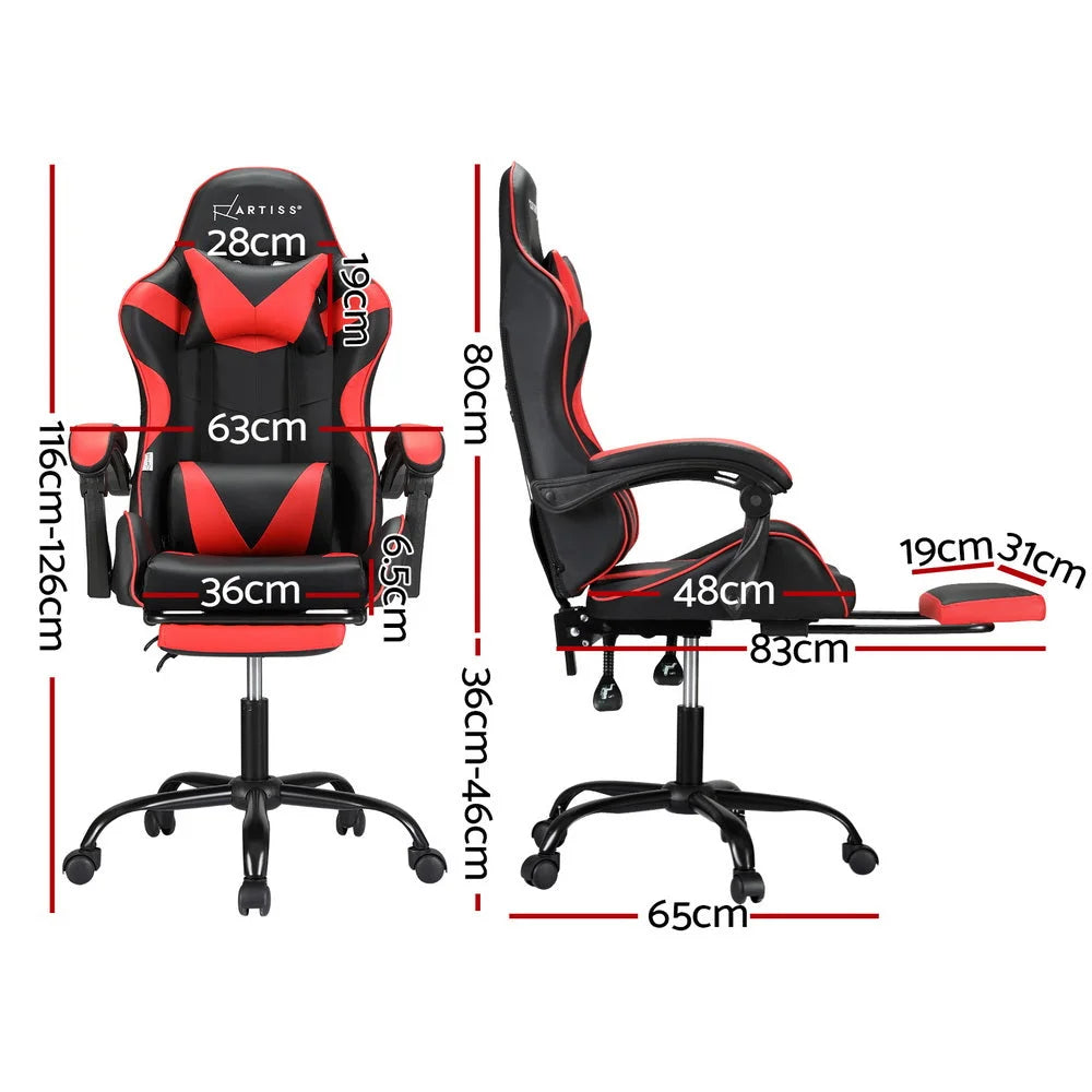 Gaming Office Chair 2 Point Massage with Footrest - Red