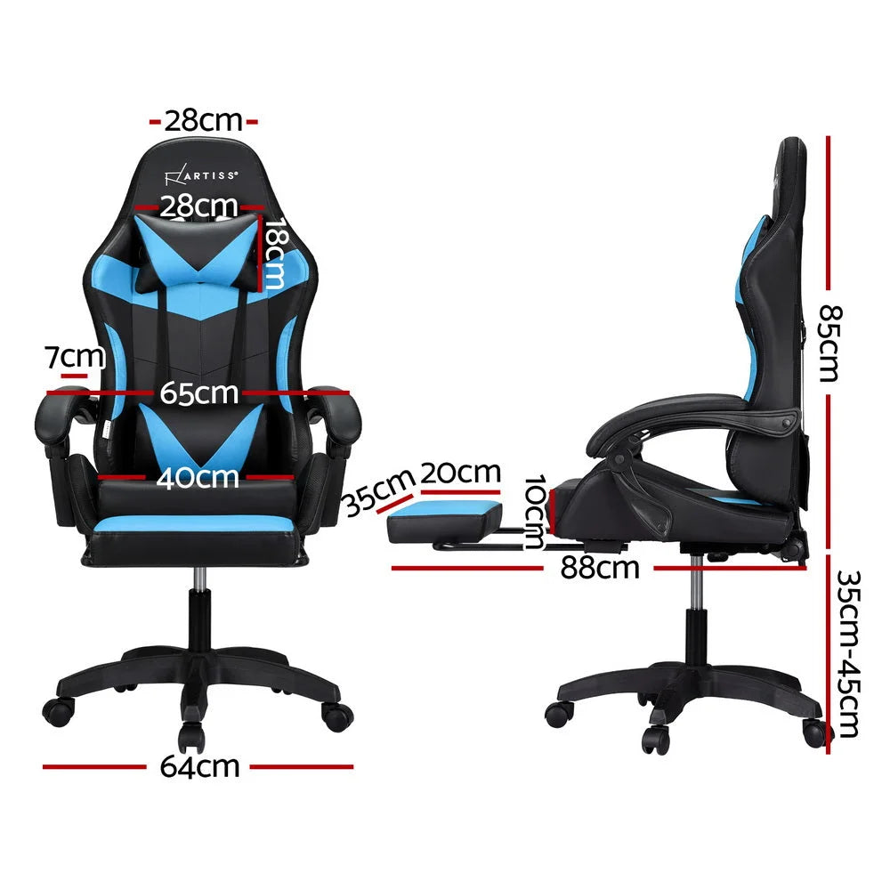 Gaming Office Chair 6 Point Massage 7 LED with Footrest