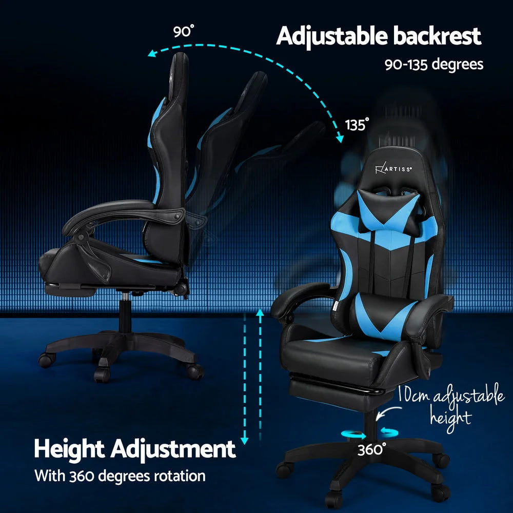 Gaming Office Chair 6 Point Massage 7 LED with Footrest