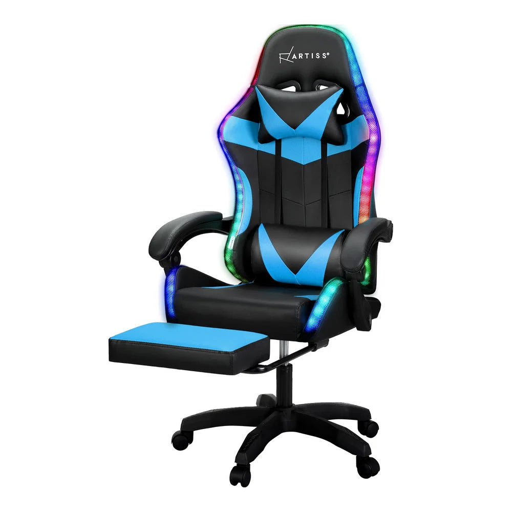 Gaming Office Chair 6 Point Massage 7 LED with Footrest