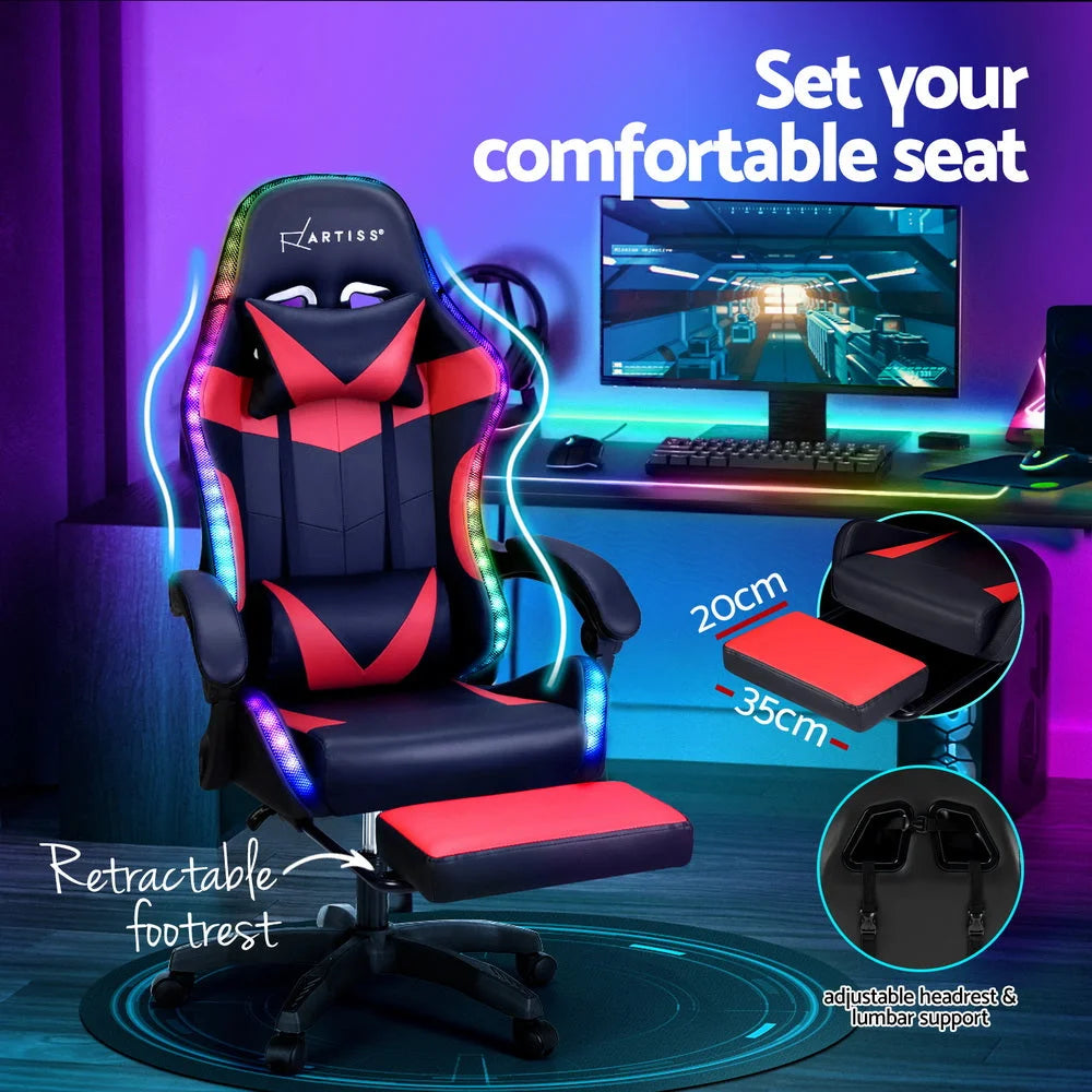 Gaming Office Chair 6 Point Massage 7 LED with Footrest