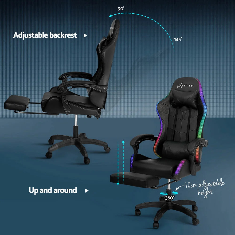 Gaming Office Chair 6-Point Massage with LED and Footrest
