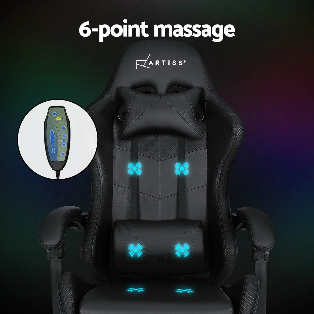 Gaming Office Chair 6-Point Massage with LED and Footrest