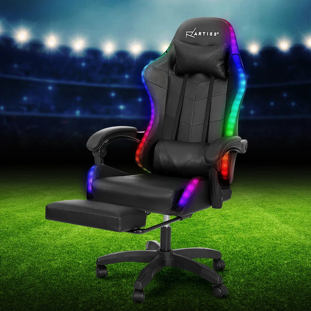 Gaming Office Chair 6-Point Massage with LED and Footrest