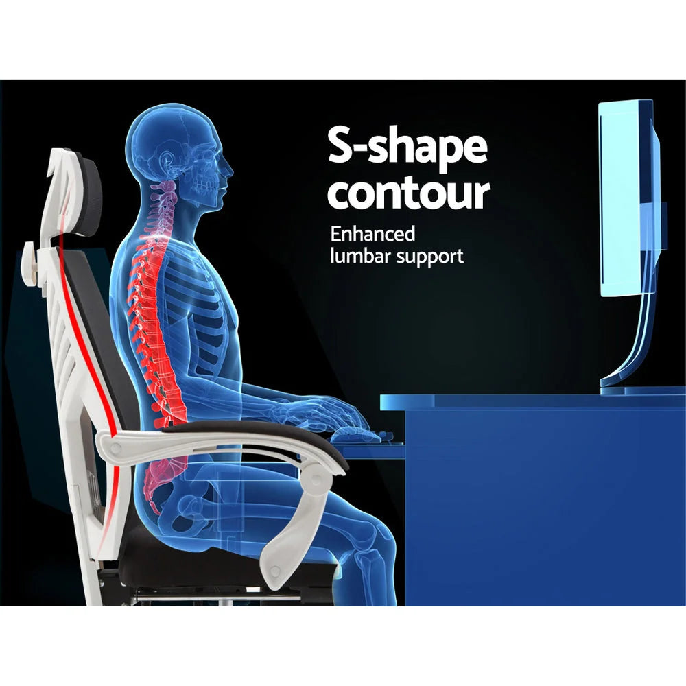 Gaming Office Chair Computer Desk Recliner - White - Artiss