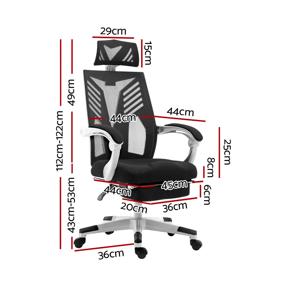 Gaming Office Chair Computer Desk Recliner - White - Artiss
