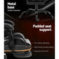 Grey leather office chair with mesh backrest and caster base