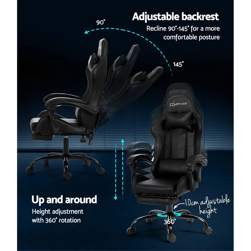 Gaming Office Chair with Footrest 2-Point Massage - Black