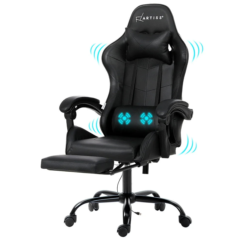 Gaming Office Chair with Footrest 2-Point Massage - Black