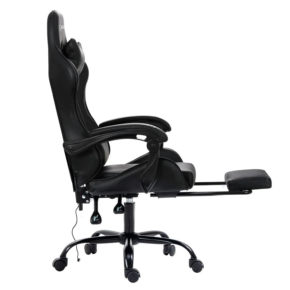 Gaming Office Chair with Footrest 2-Point Massage - Black