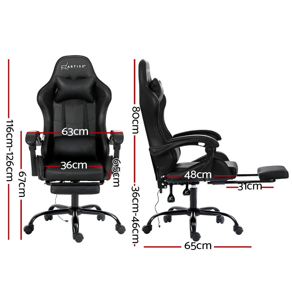 Gaming Office Chair with Footrest 2-Point Massage - Black