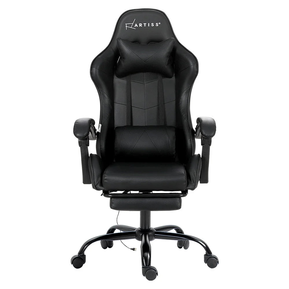 Gaming Office Chair with Footrest 2-Point Massage - Black