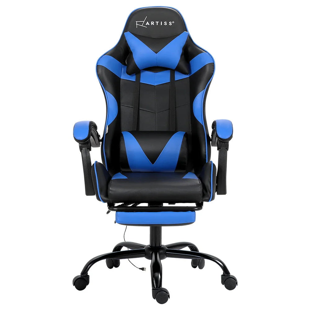 Gaming Office Chair with Footrest 2-Point Massage - Blue