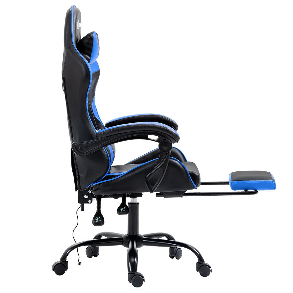 Gaming Office Chair with Footrest 2-Point Massage - Blue