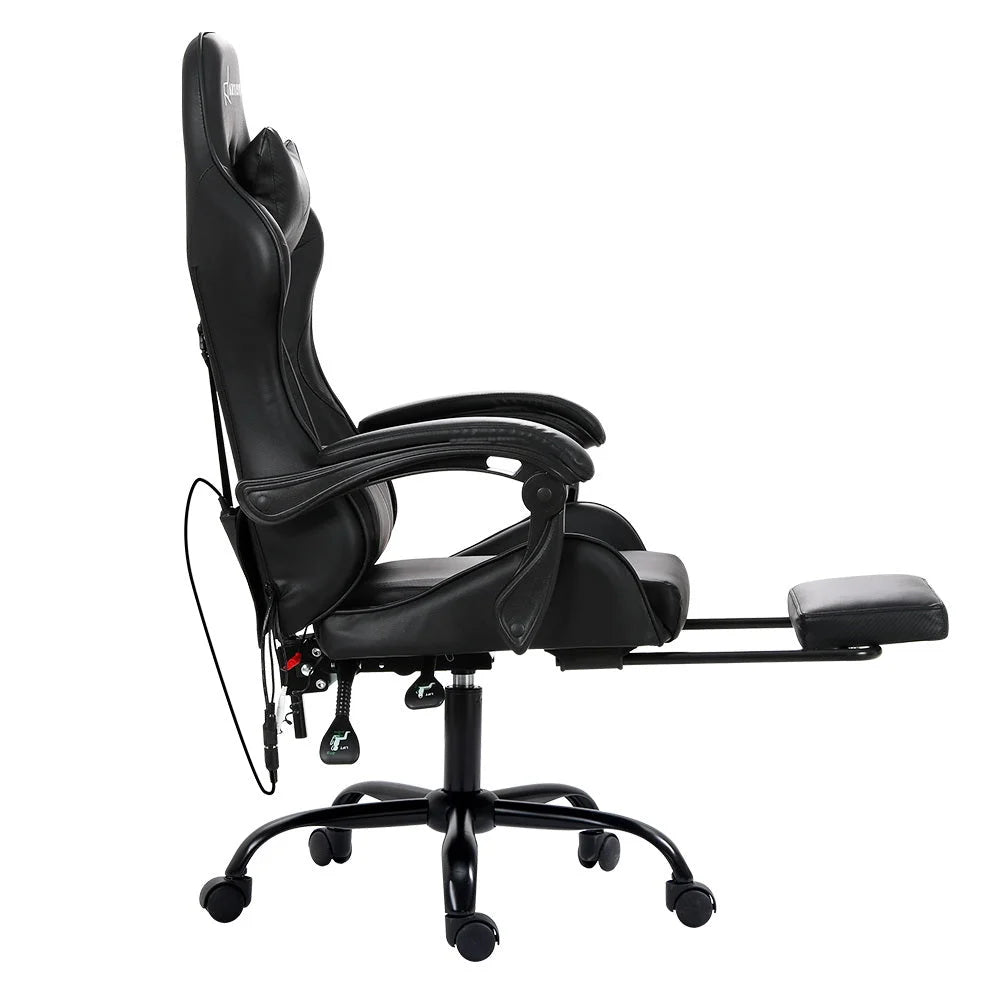 Gaming Office Chair with Footrest 6-Point Massage - Black