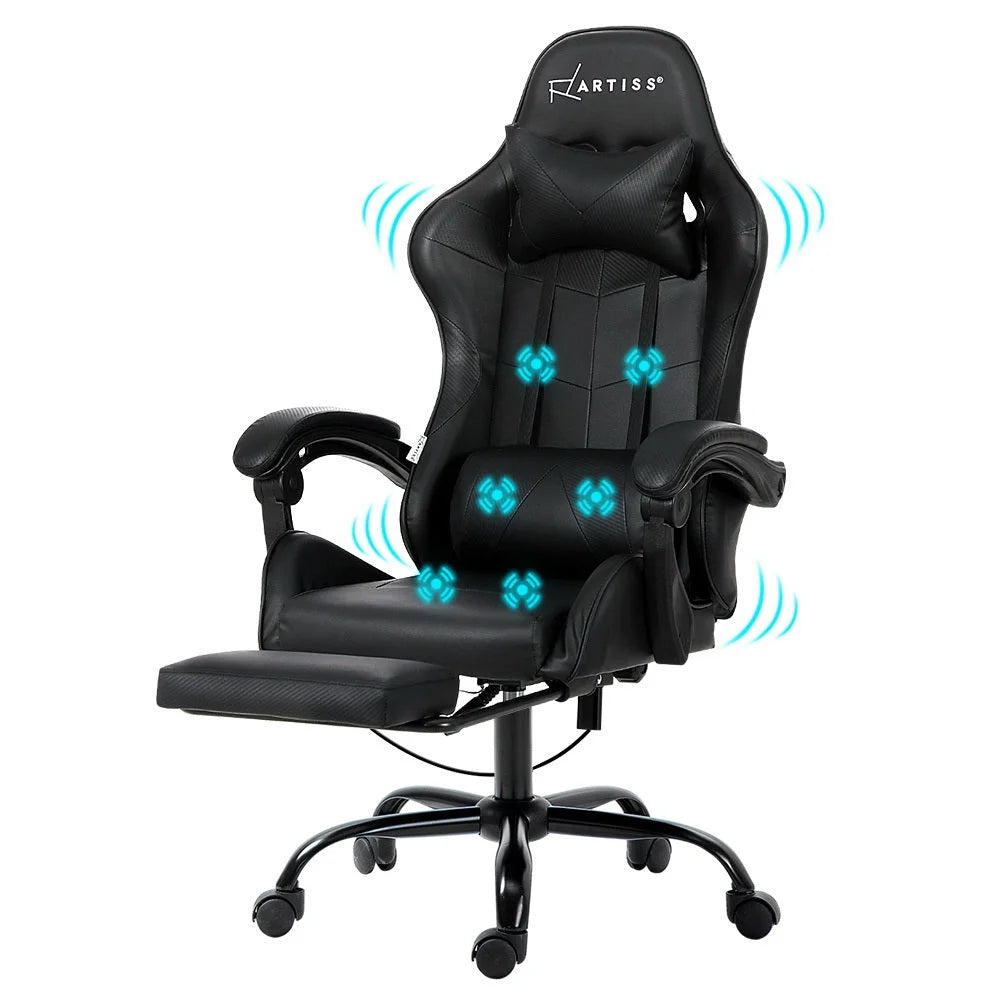 Gaming Office Chair with Footrest 6-Point Massage - Black