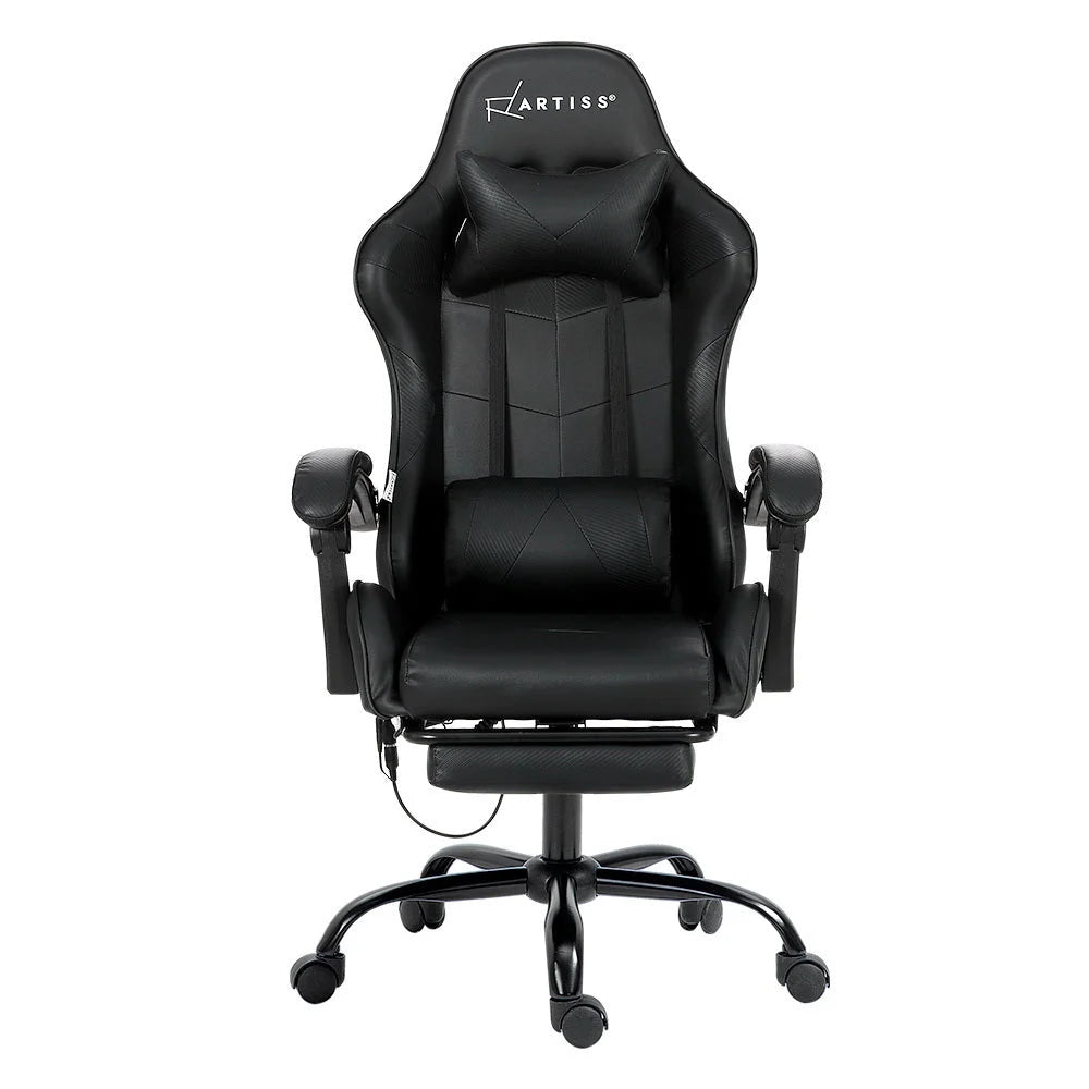 Gaming Office Chair with Footrest 6-Point Massage - Black