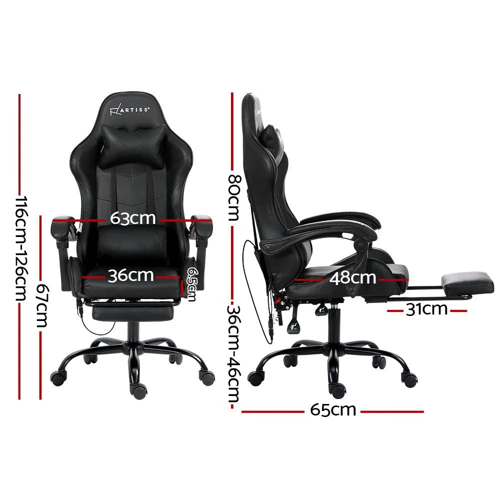 Gaming Office Chair with Footrest 6-Point Massage - Black