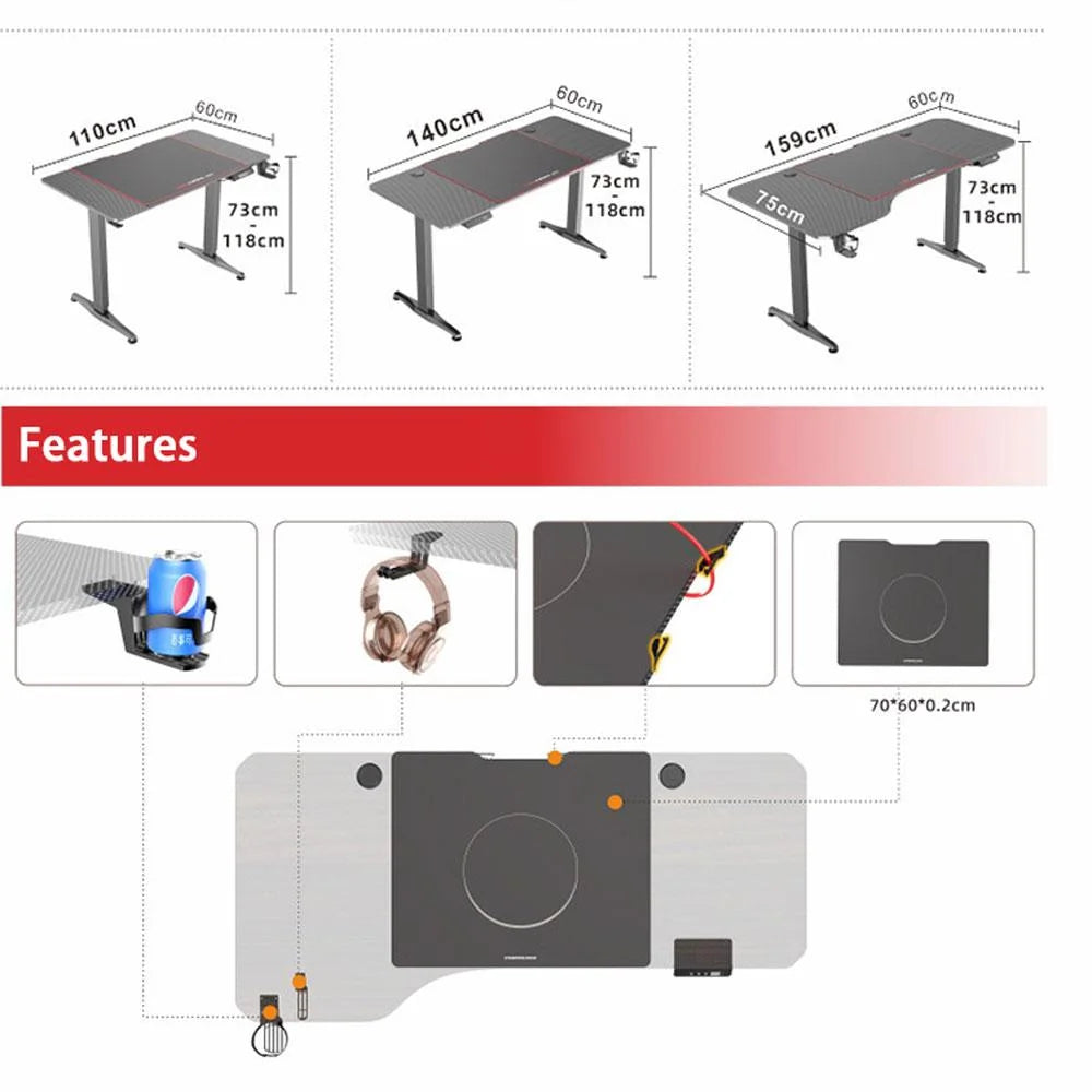 Gaming Standing Desk Home Office Lift Adjustable