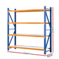 Blue steel 2m garage shelving rack with blue metal shelves and upright supports