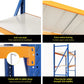 Blue steel 2m garage shelving rack with steel shelf tiers and blue support beams