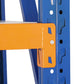 Blue steel 2m garage shelving rack with tall shelf bays and metal frame