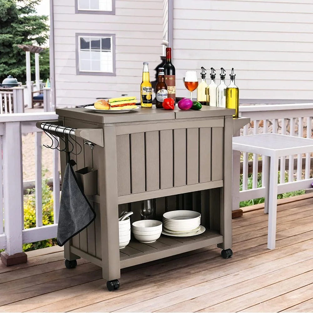 Garden Bar Serving Cart with Cooler - Taupe - Furniture