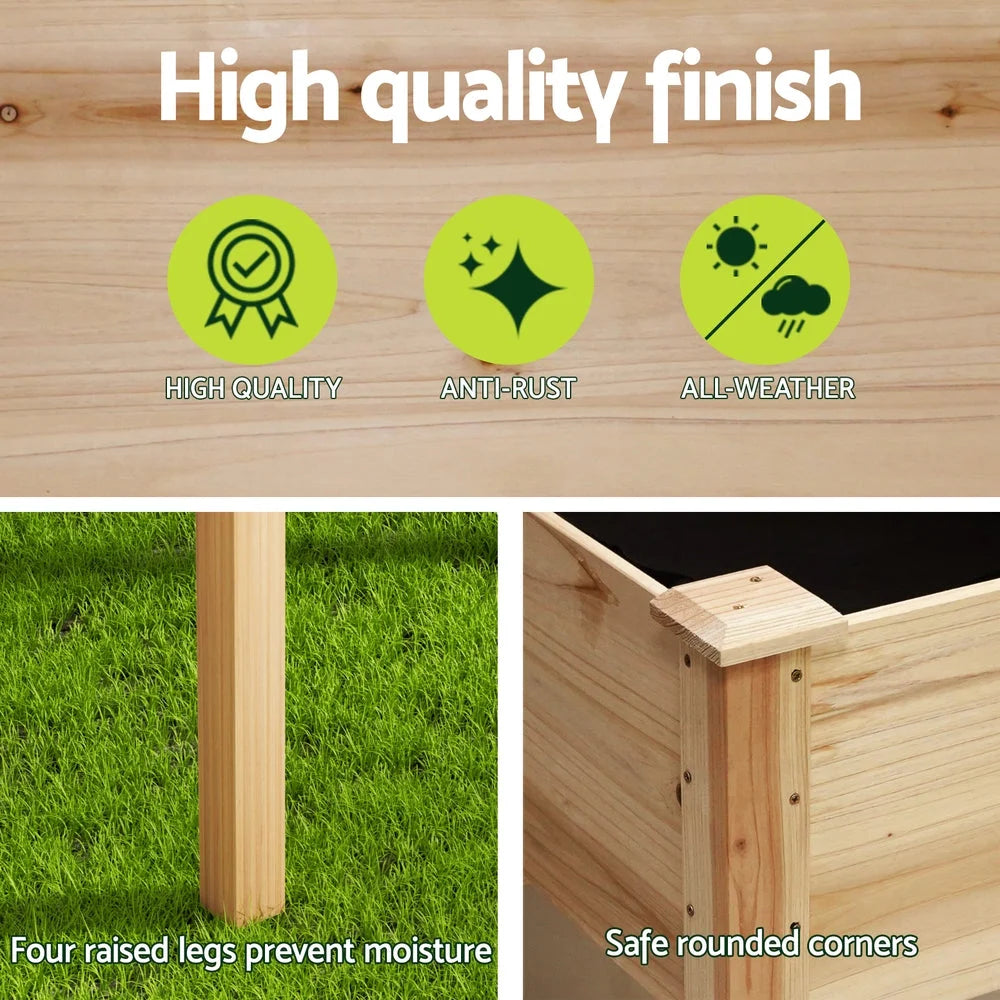 Wooden raised garden bed with oval planter box and open soil area