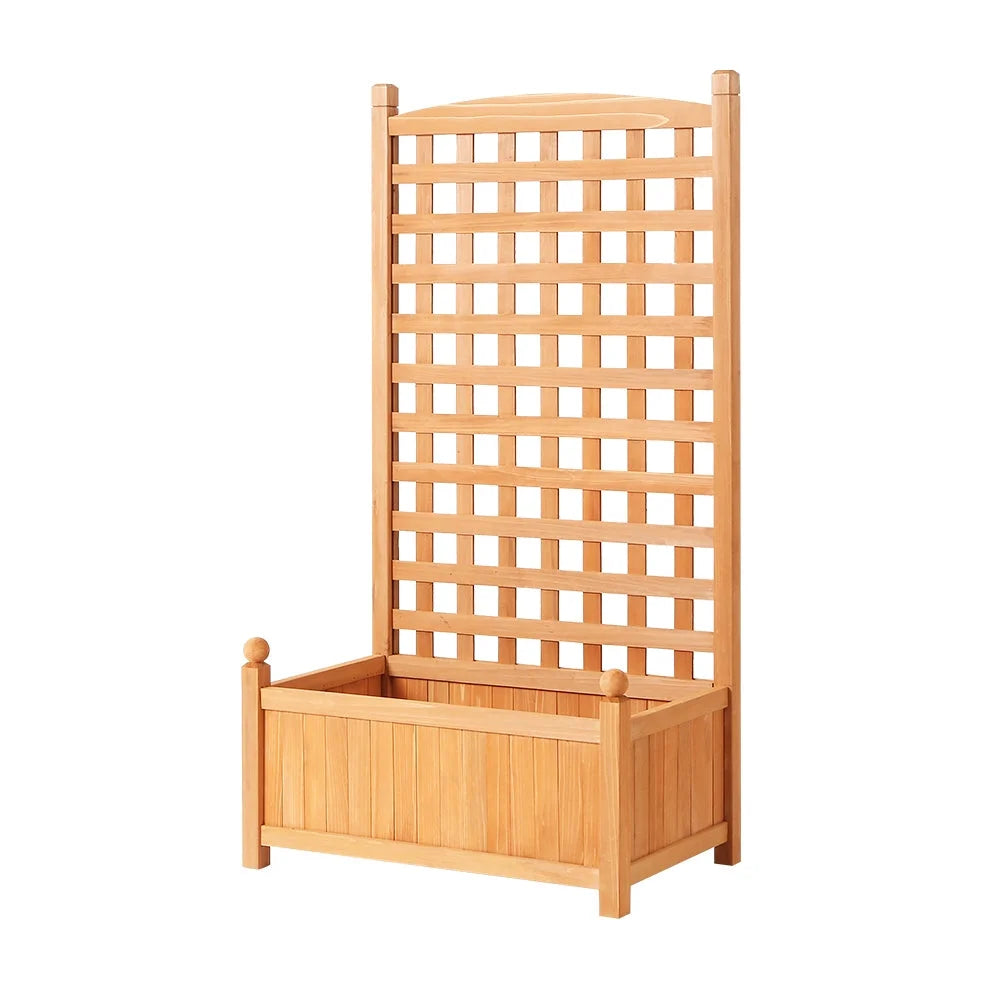 Wooden 64x35x115cm bed planter box with frame detail shown