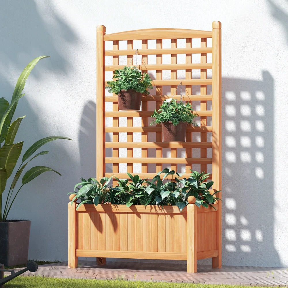 Wooden 64x35x115cm bed planter box with raised trellis greenfingers vegetables