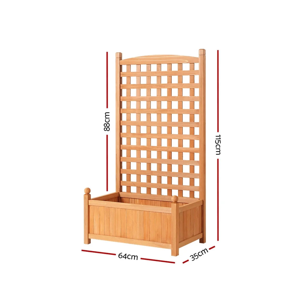 Bed Wooden 64x35x115cm Planter Box Raised with Trellis