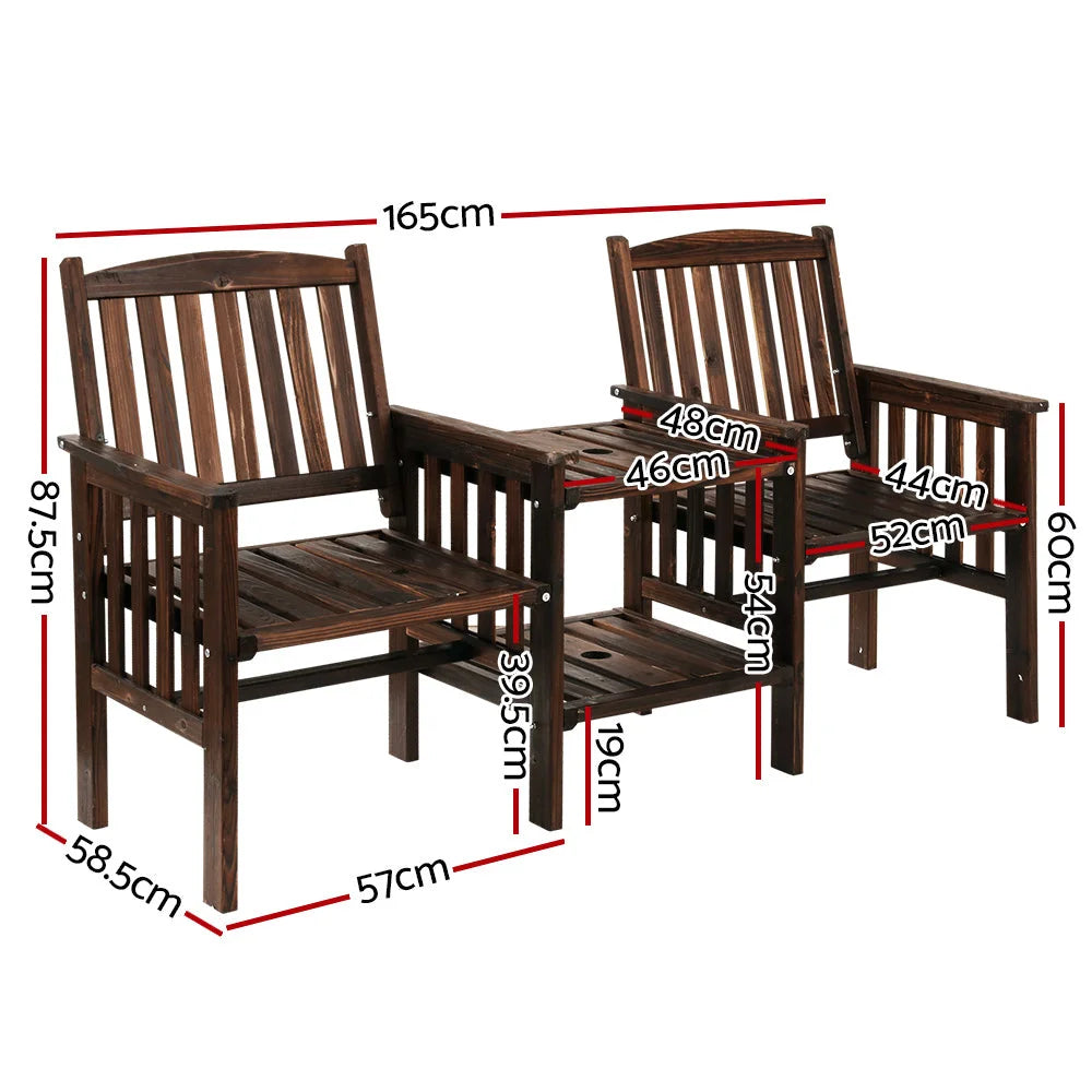 Garden Bench Loveseat & Table Wooden Outdoor Charcoal