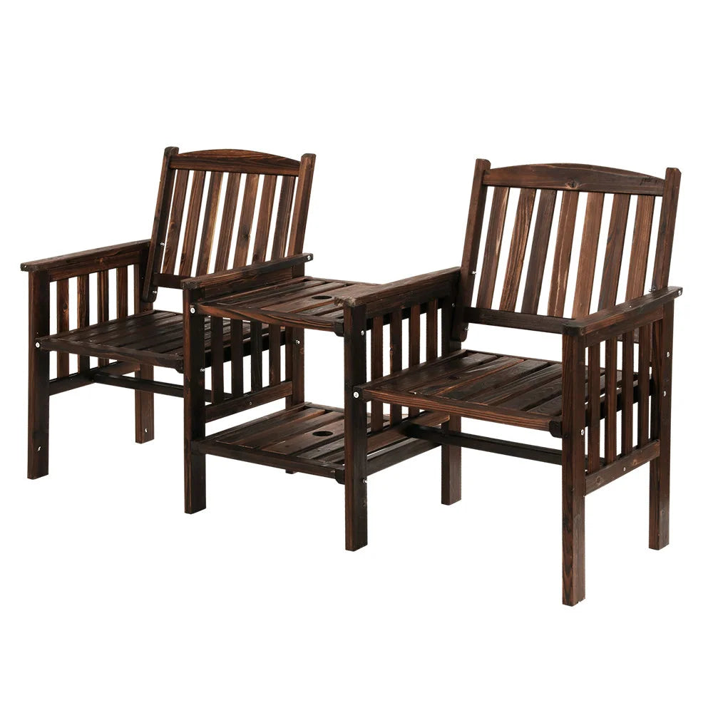 Garden Bench Loveseat & Table Wooden Outdoor Charcoal
