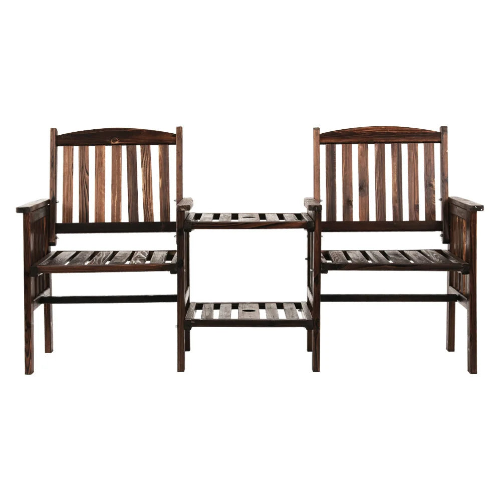 Garden Bench Loveseat & Table Wooden Outdoor Charcoal