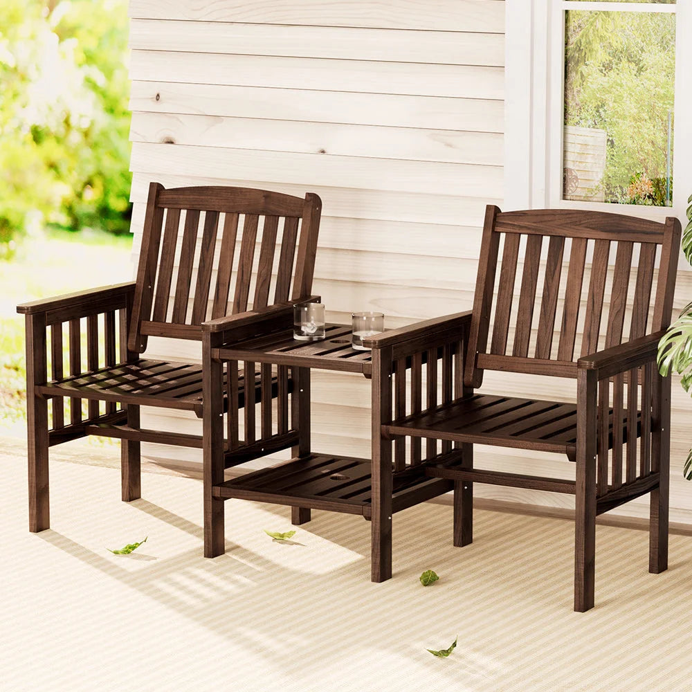 Garden Bench Loveseat & Table Wooden Outdoor Charcoal