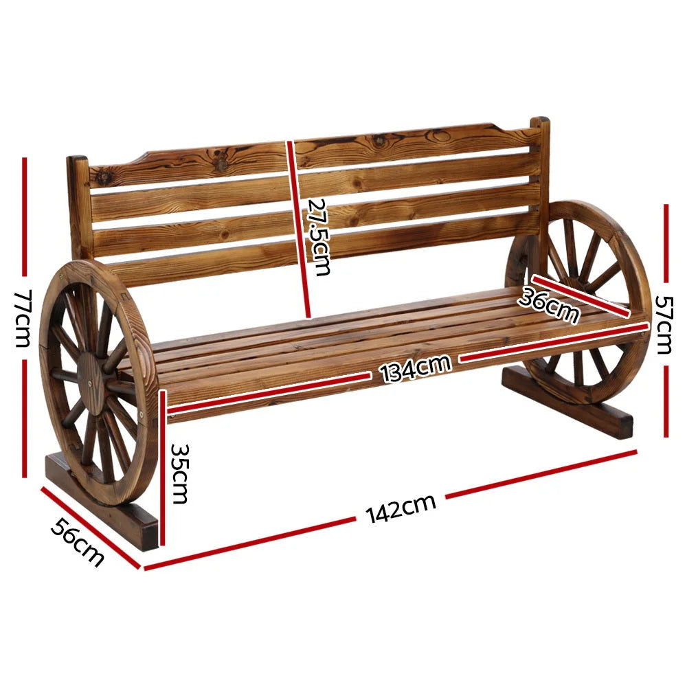 Garden Bench Wooden Wagon Chair 3 Seat Outdoor Furniture