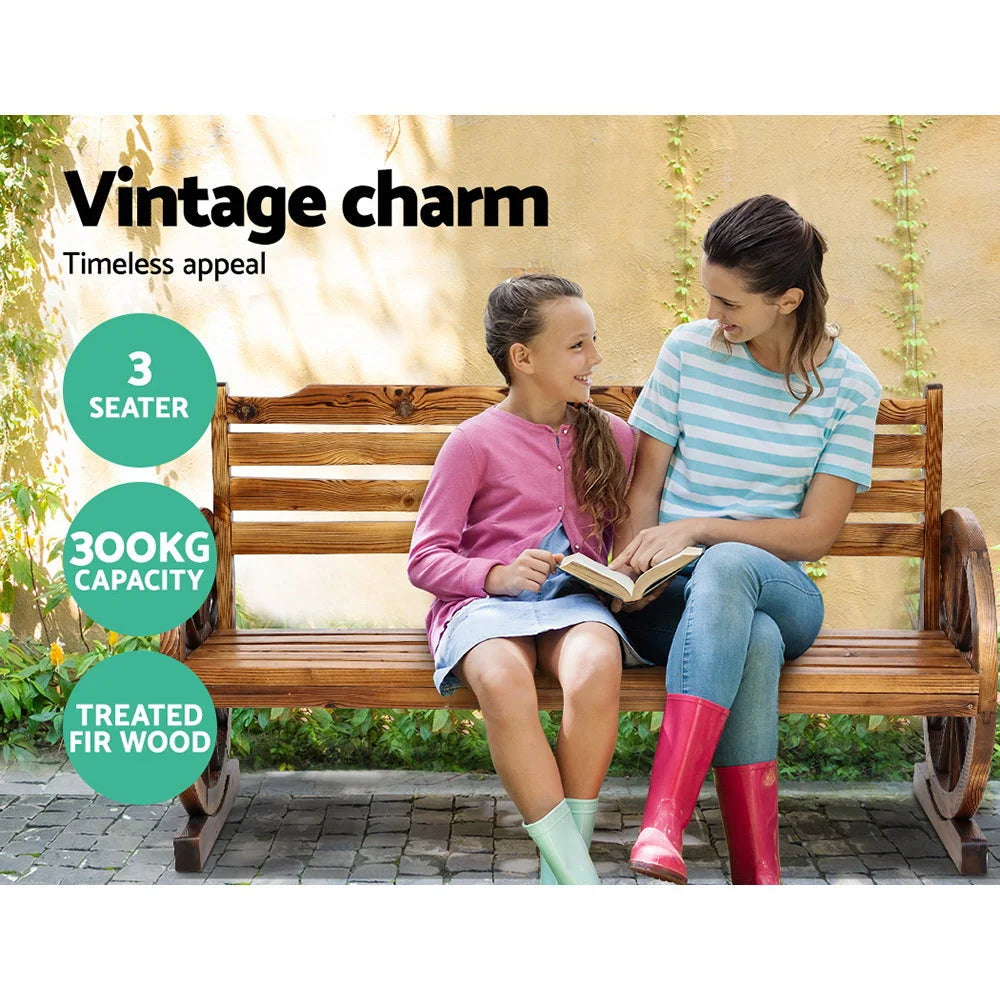 Garden Bench Wooden Wagon Chair 3 Seat Outdoor Furniture