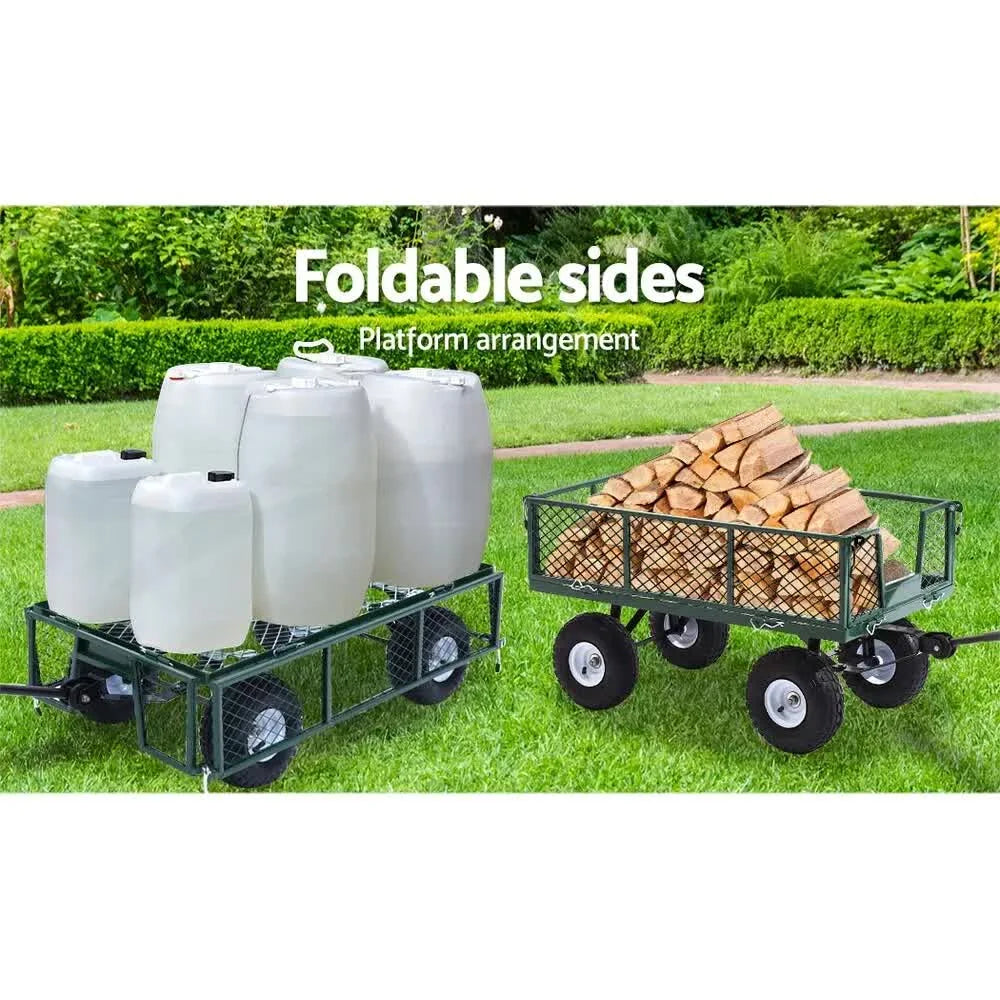 Garden Cart Mesh 300kg Steel Removable Sides Trolley Wagon