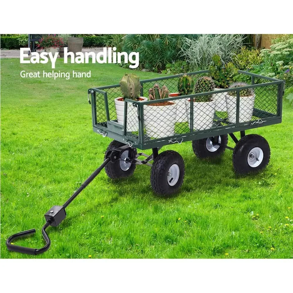 Garden Cart Mesh 300kg Steel Removable Sides Trolley Wagon