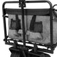 Grey storage cart with cupboard storage and rolling base