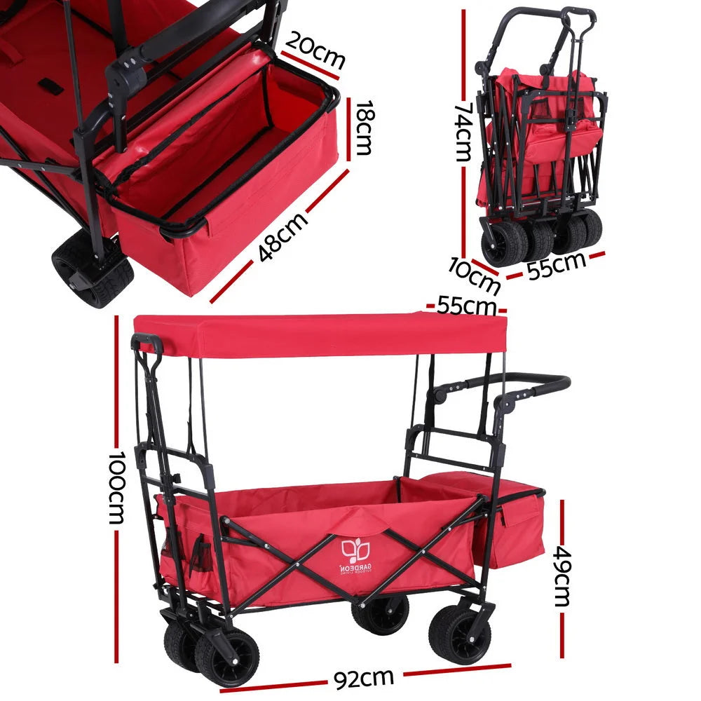 Garden Cart with Removable Canopy - Red - Furniture