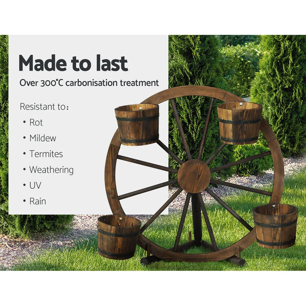 Wooden 80cm plant stand with caster wheels and side handle rail