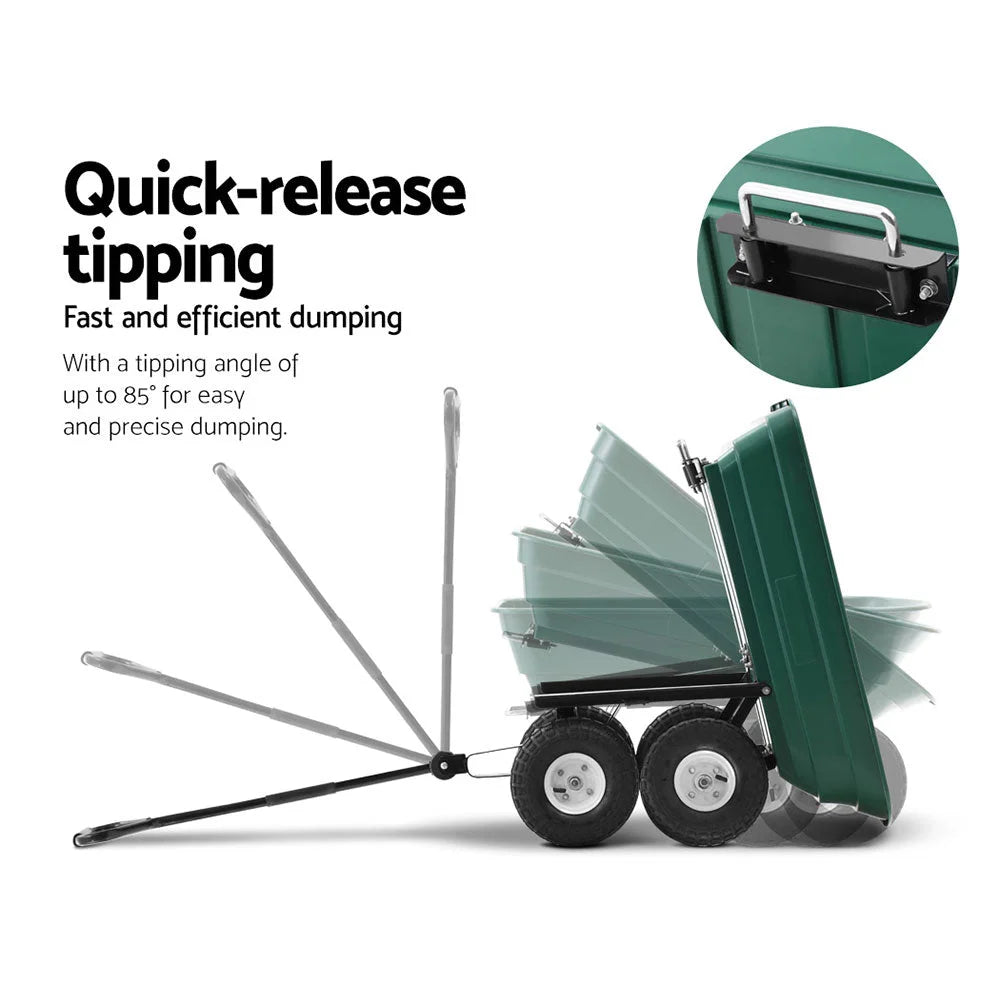 Green 75l storage cart with portable shelves and caster wheels