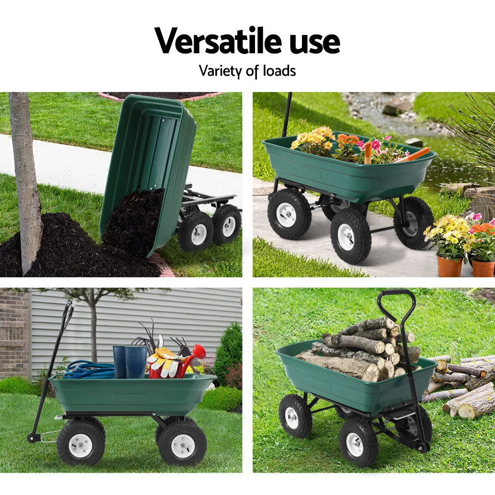 Green 75l storage cart with tray shelves and side handles