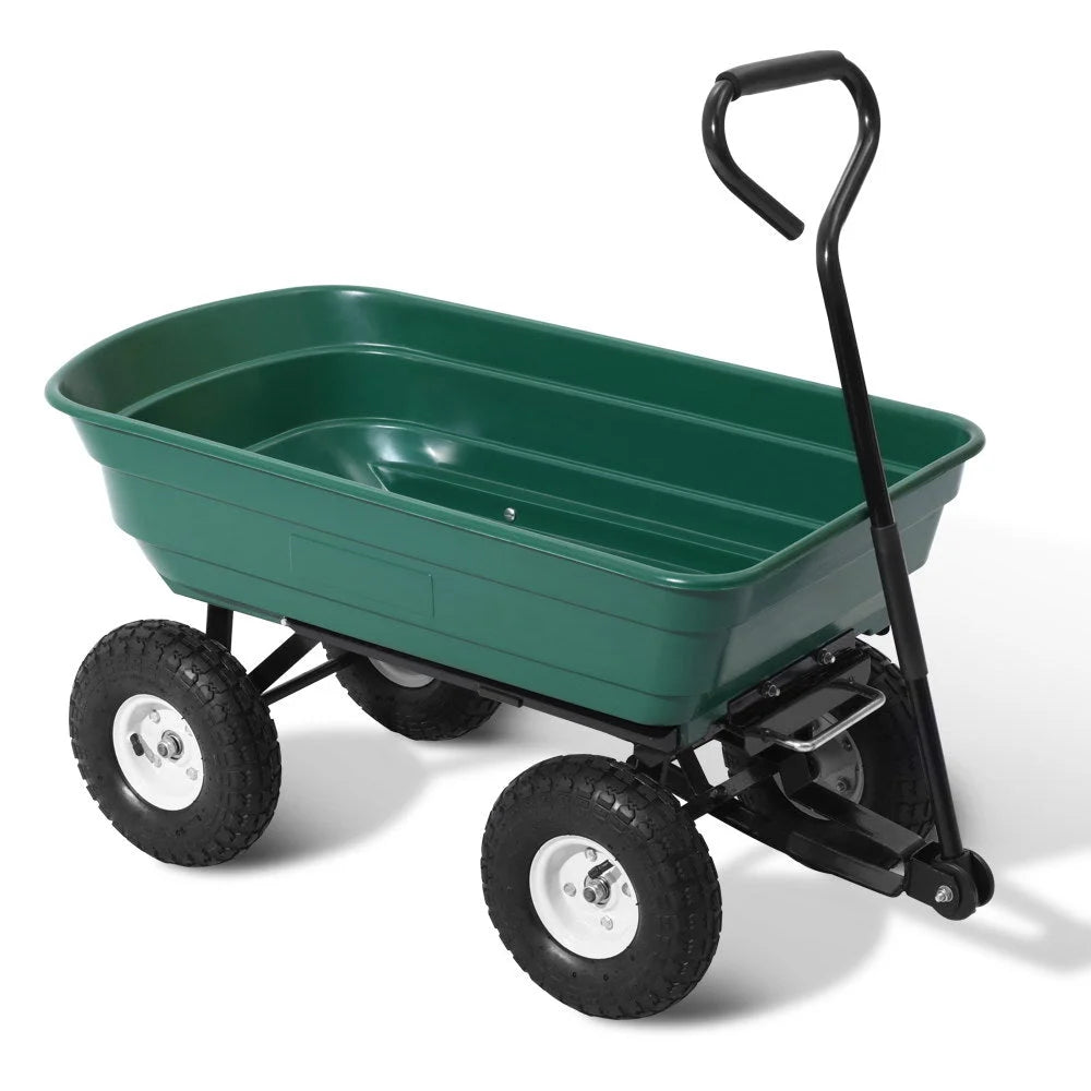 Green 75l storage cart with shelves and rolling caster wheels