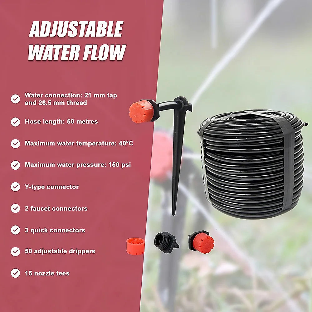 Garden Irrigation System 50M Hose Plant Watering DIY Micro