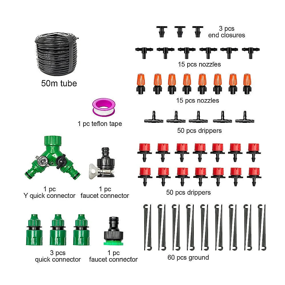 Garden Irrigation System 50M Hose Plant Watering DIY Micro