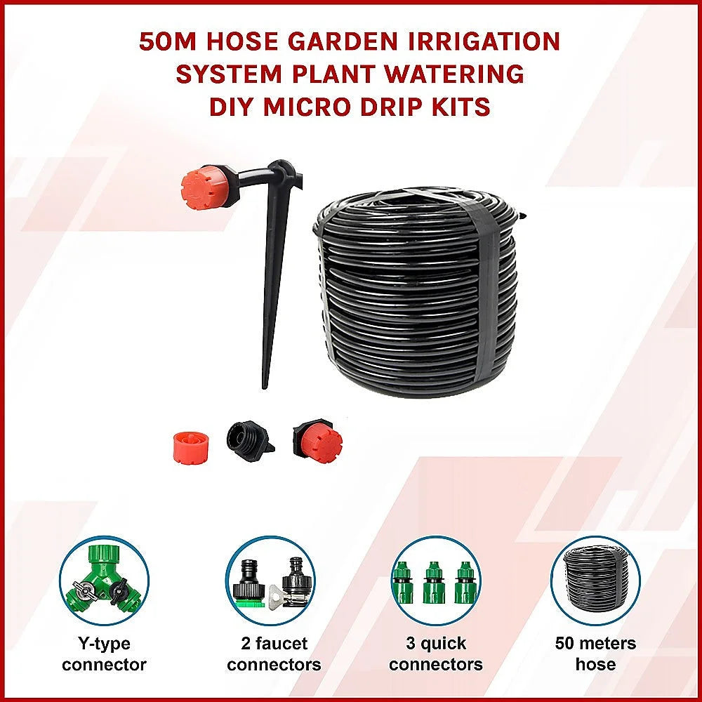 Garden Irrigation System 50M Hose Plant Watering DIY Micro