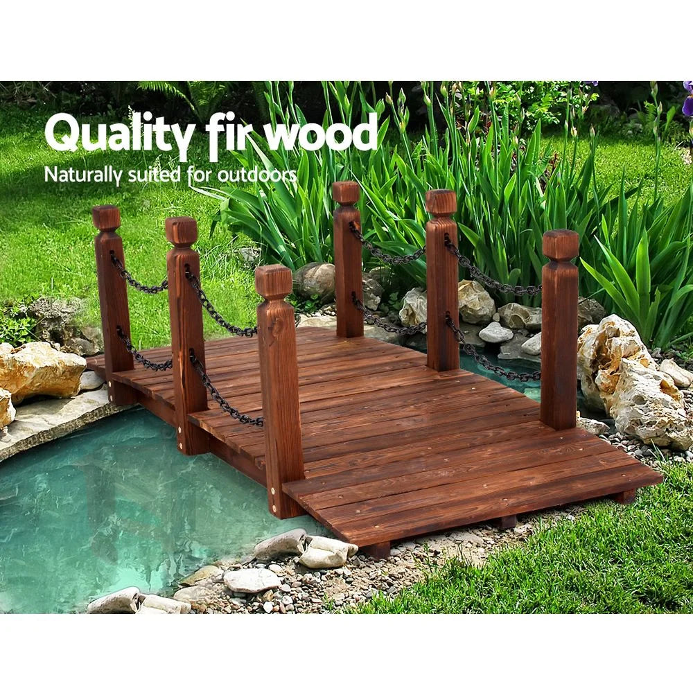 Wooden 160cm rustic chain bridge with caster wheels and side handle rail